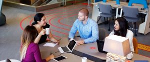 Team having a meeting in a coworking space